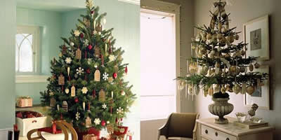 Árboles de Navidad decorados en interiores acogedores.